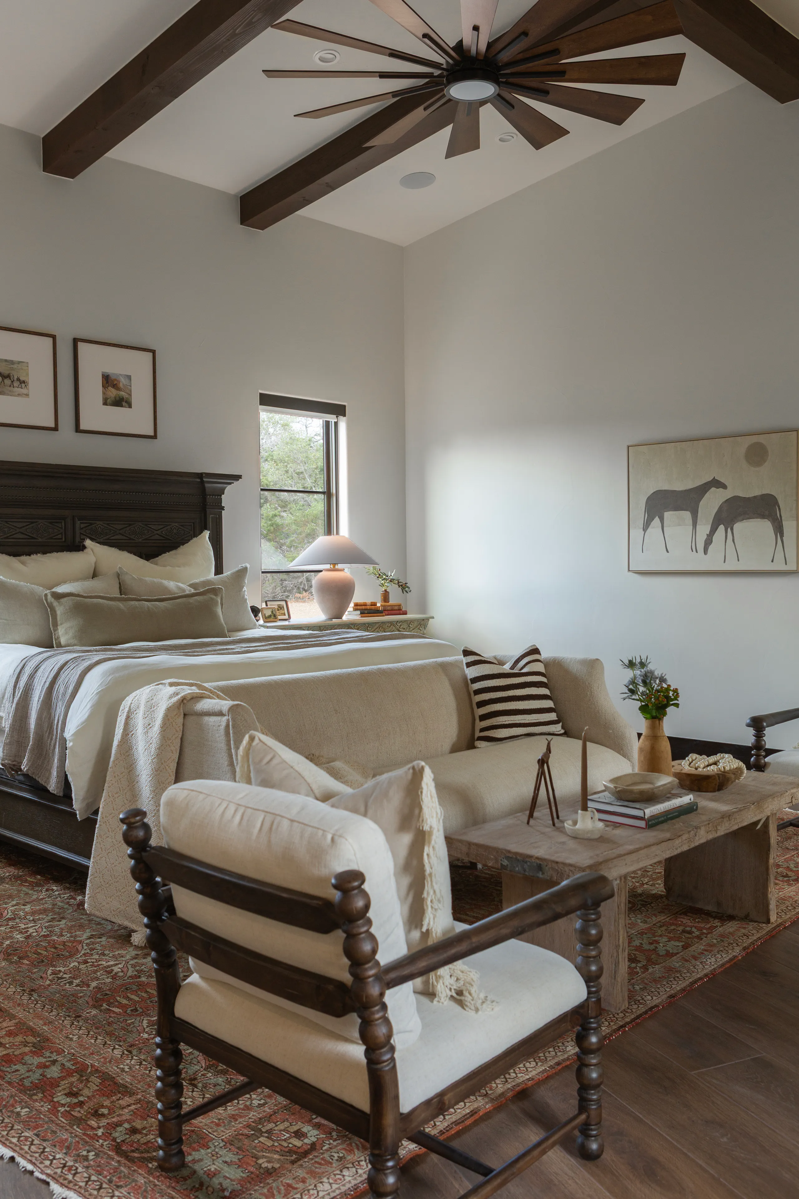 Great room with hand-laid limestone fireplace