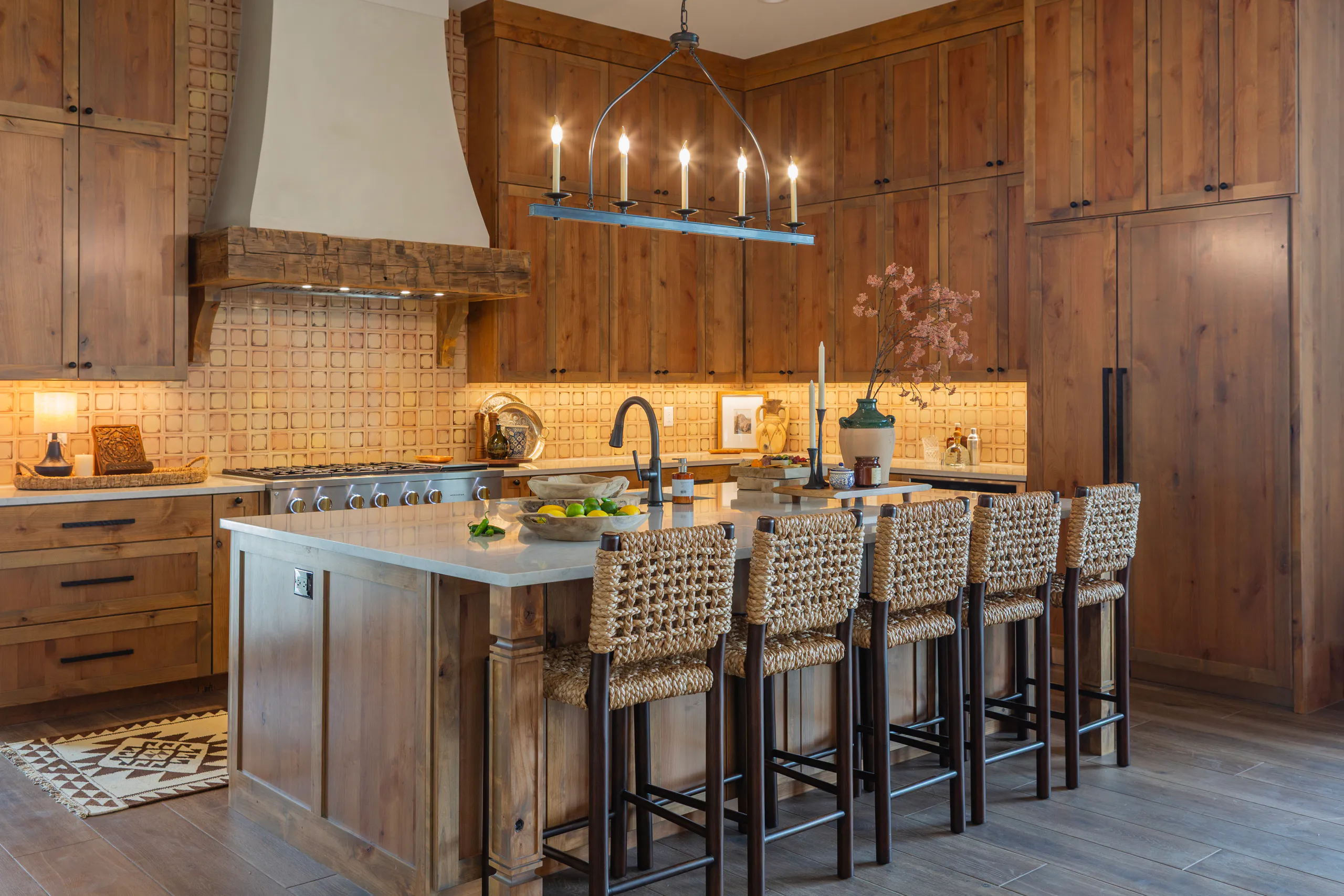 Custom chef's kitchen with handcrafted cabinetry and oversized island