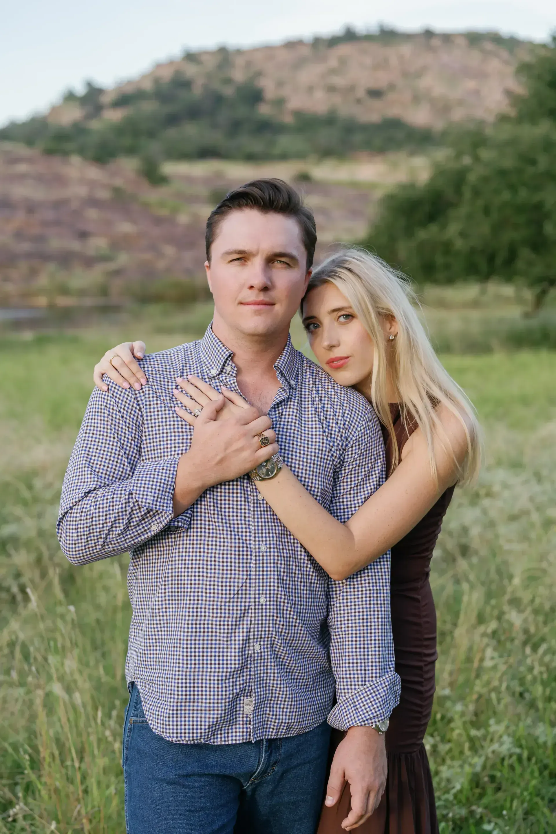 Couple sharing a kiss during their Texas Hill Country engagement session