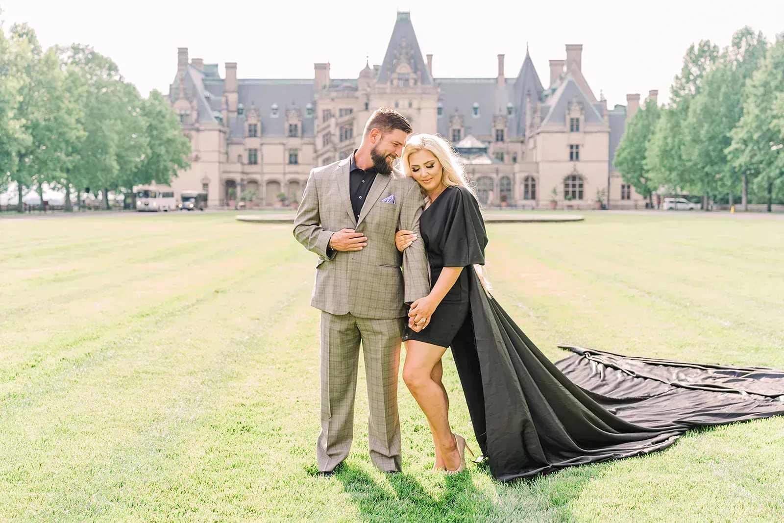 Couple walking through a sunlit field together in Texas Hill Country