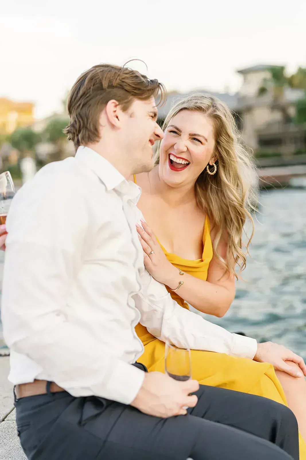 Close-up of couple holding hands during Texas Hill Country engagement shoot
