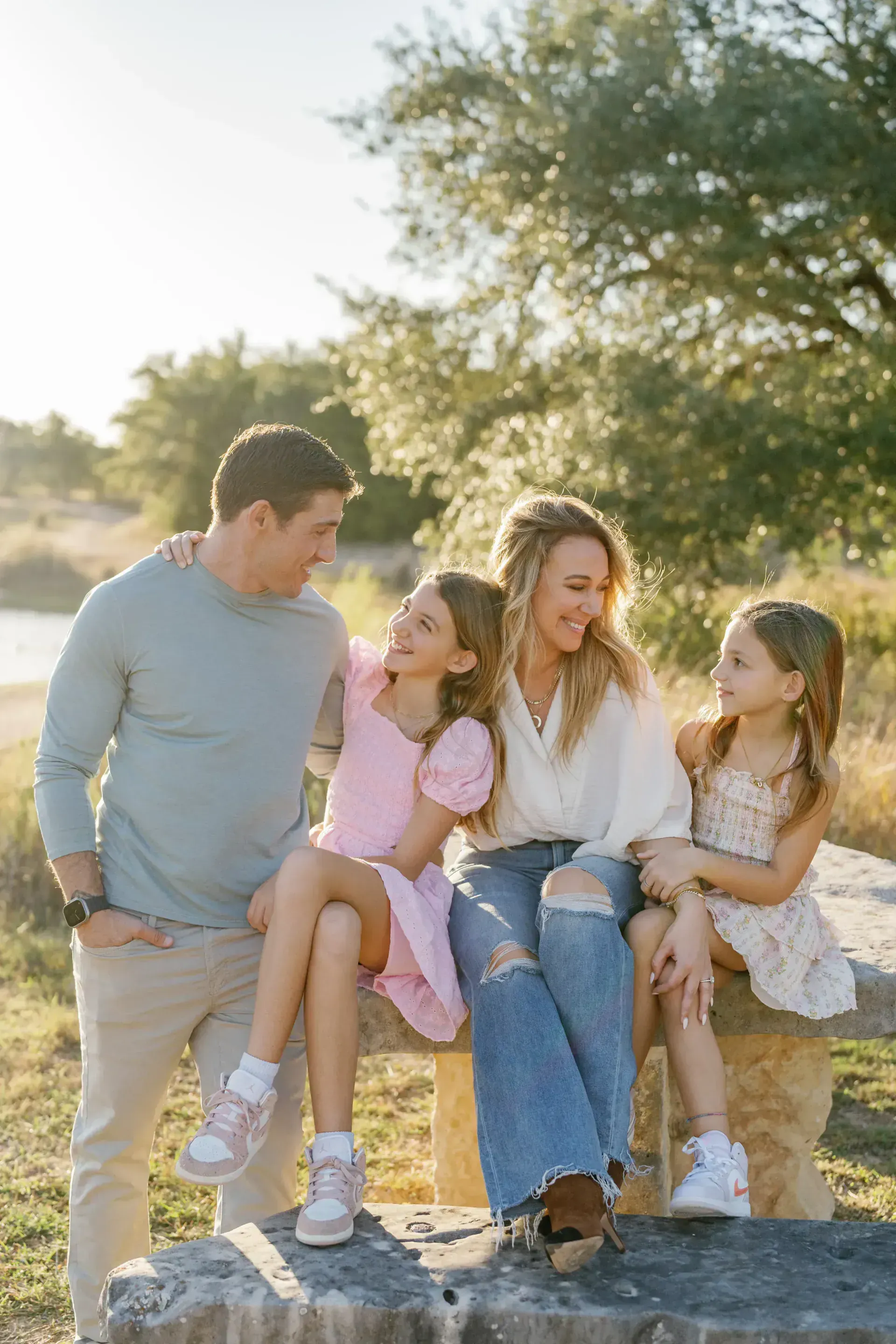 Family among fall foliage during Texas Hill Country mini session