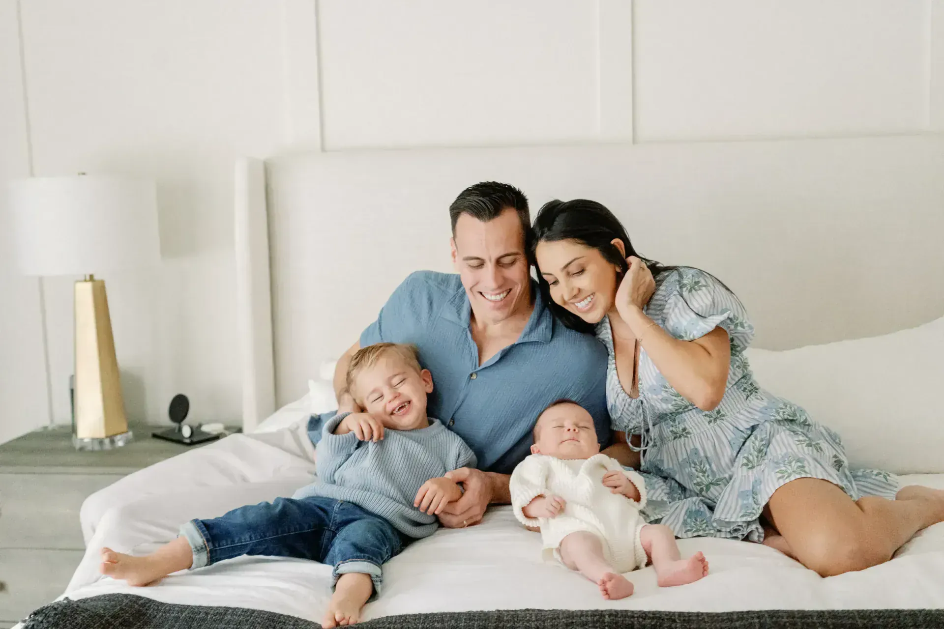 Golden hour family portrait in a Texas Hill Country field by Krystal Eve Weddings