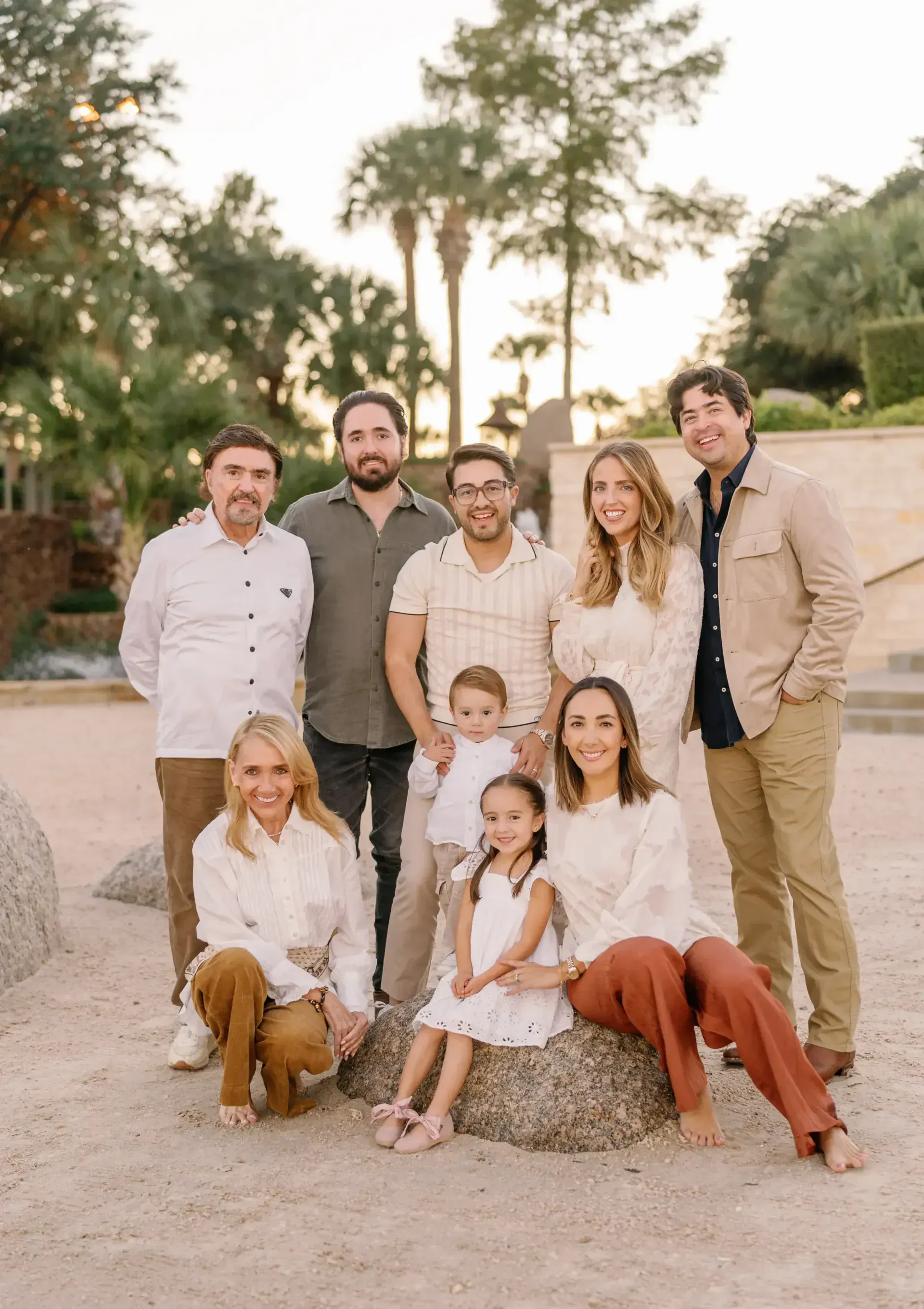 Family posed together with warm afternoon light in Horseshoe Bay, Texas