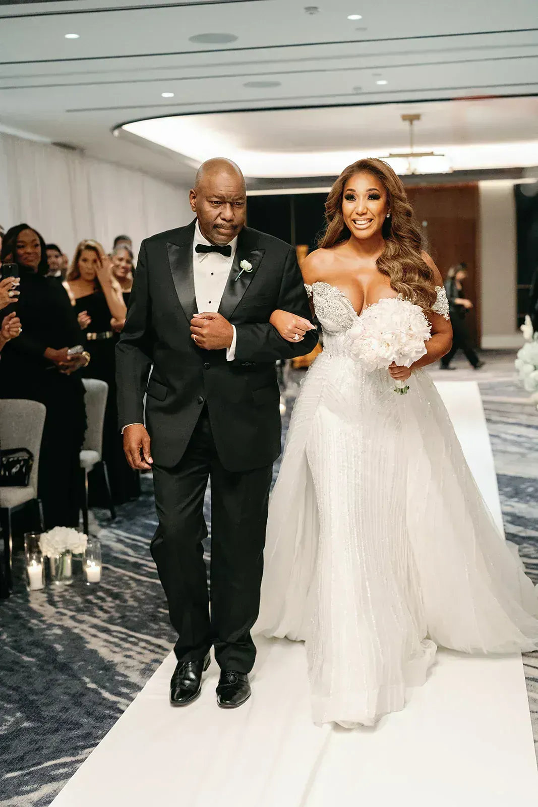 Wedding reception under string lights near Marble Falls