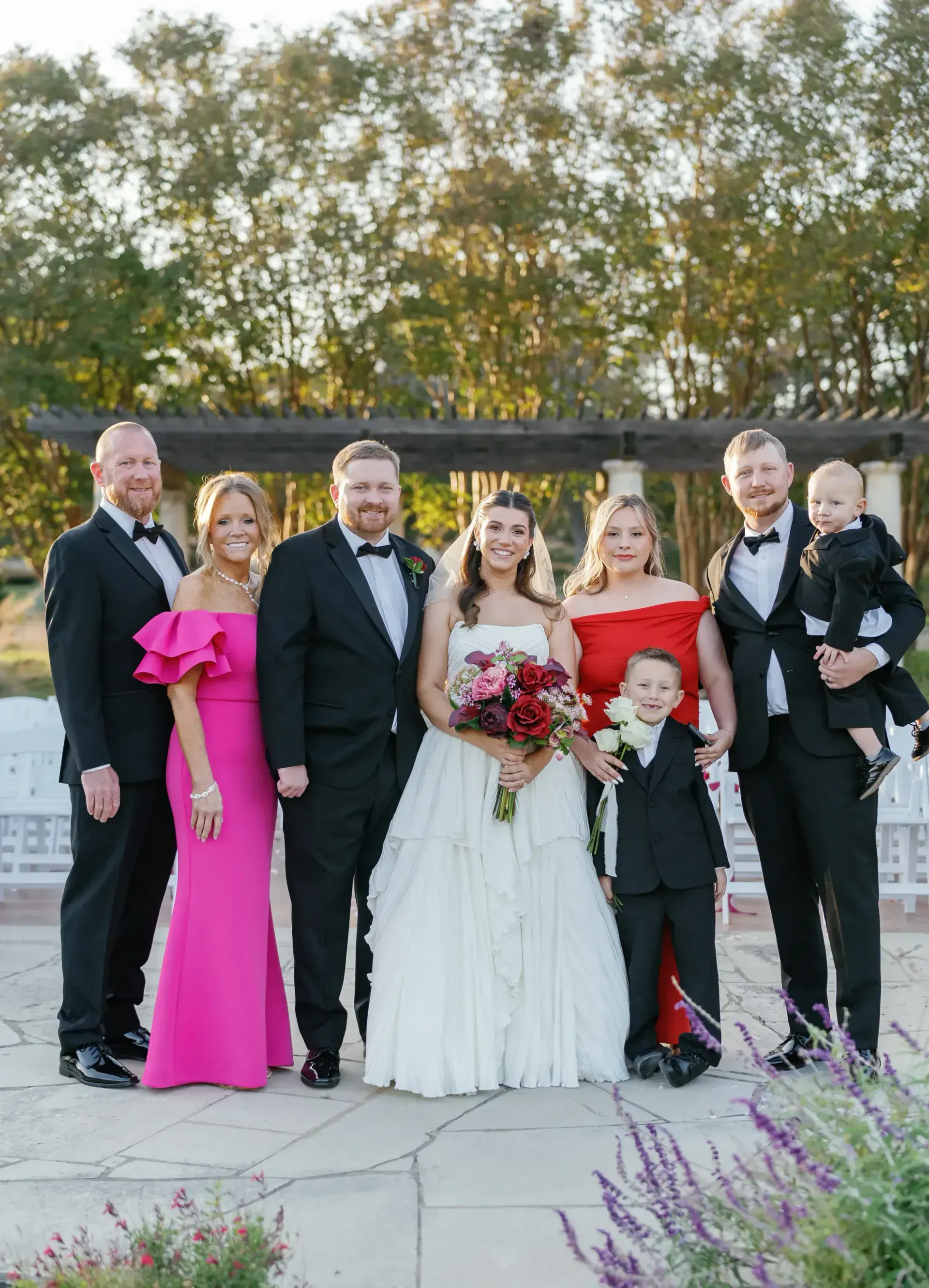 Outdoor reception under live oaks in the Texas Hill Country