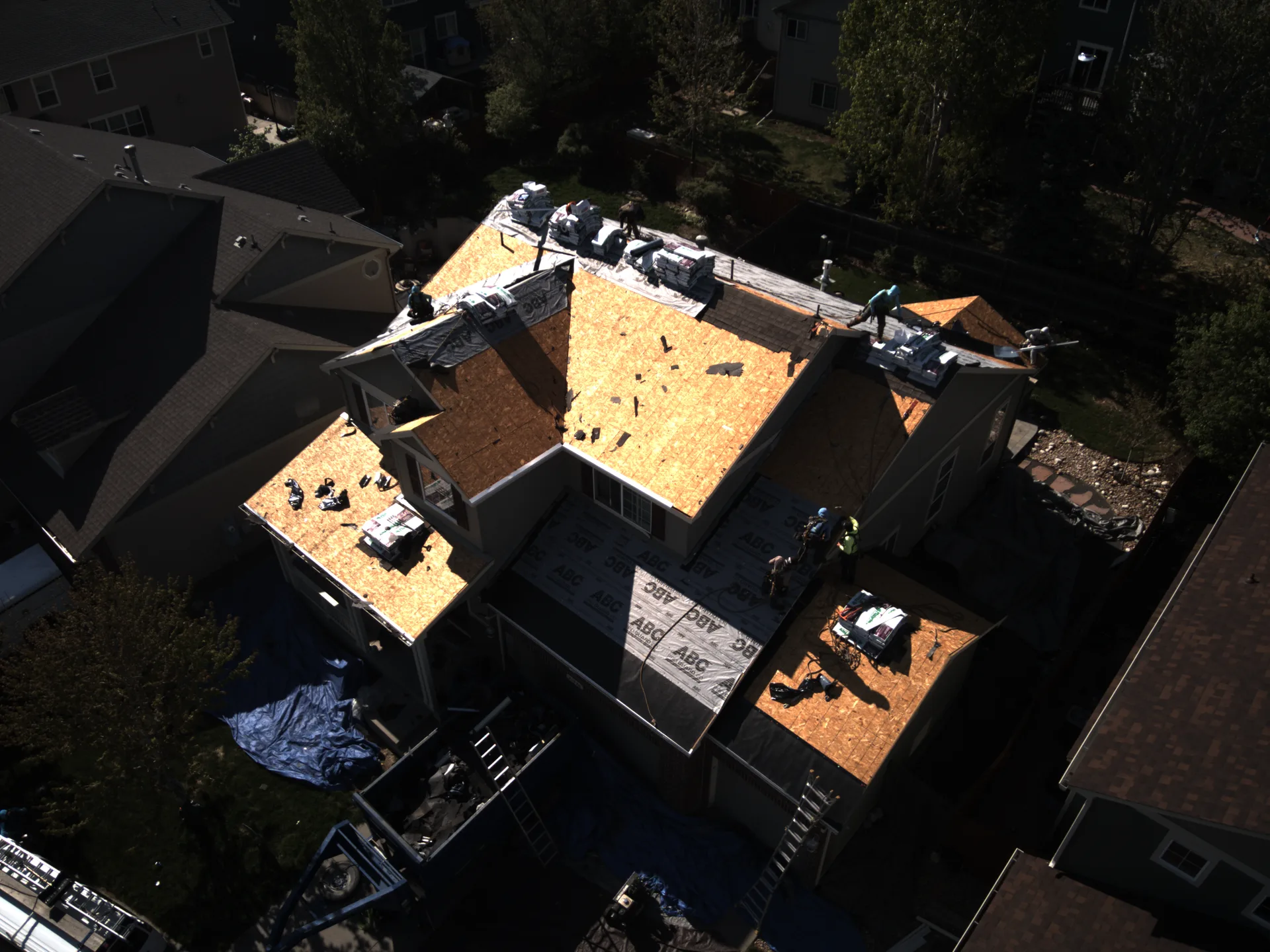 Roofing crew at work