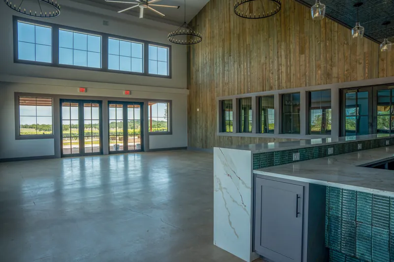 Metal building interior with polished concrete and high ceilings